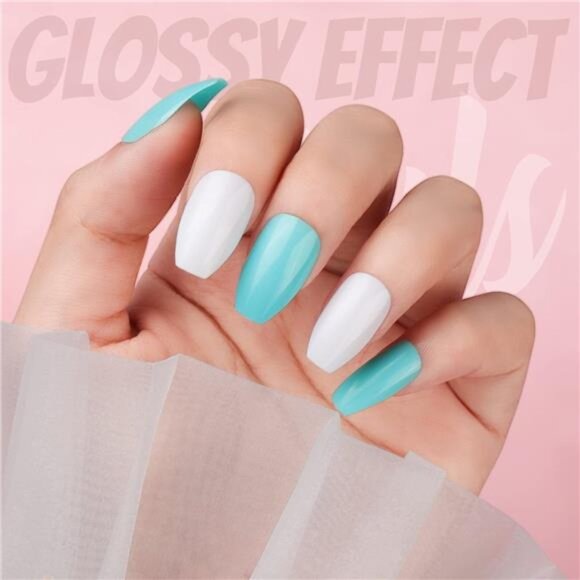 Press on Nails Medium Length, 24 Pack 576PCS Glossy Medium Coffin Fake - Picture 3 of 8